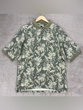 Tommy Bahama Silk Hawaiian Polo Shirt Men’s L Green Floral Ribbed Relaxed Fit